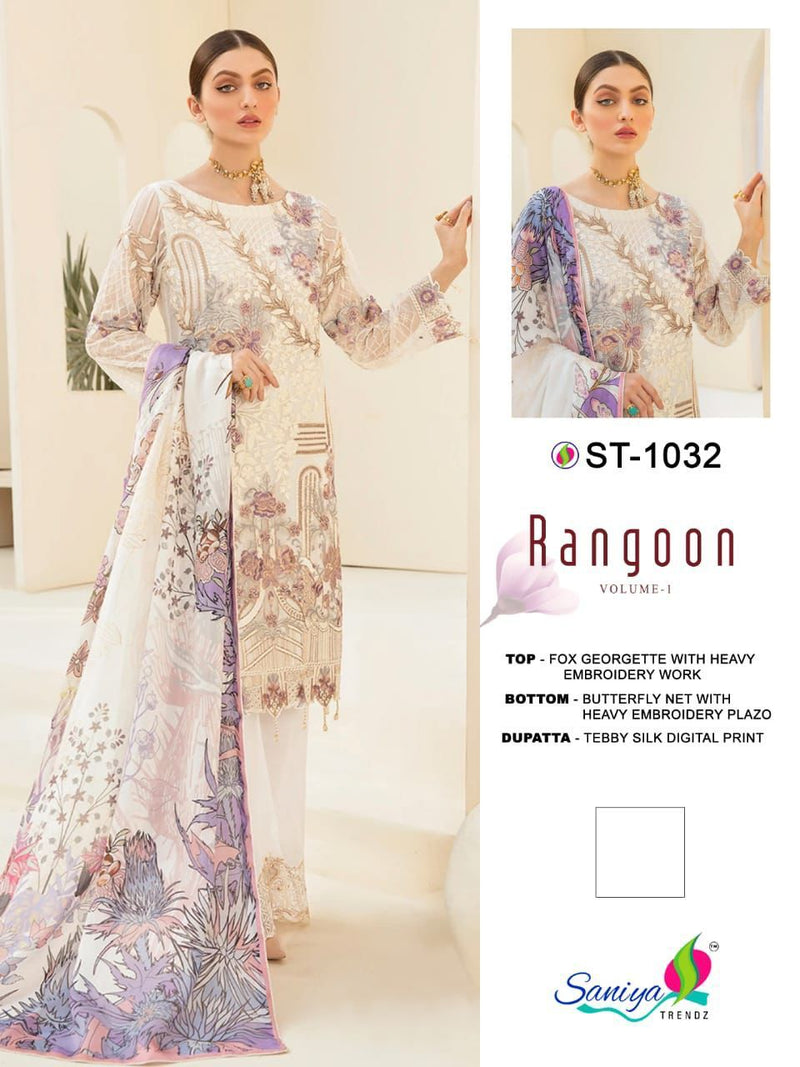 Saniya Trendz Rangoon Vol 1 Faux Georgette Heavy Embroidery Work Pakistani Salwar Kameez