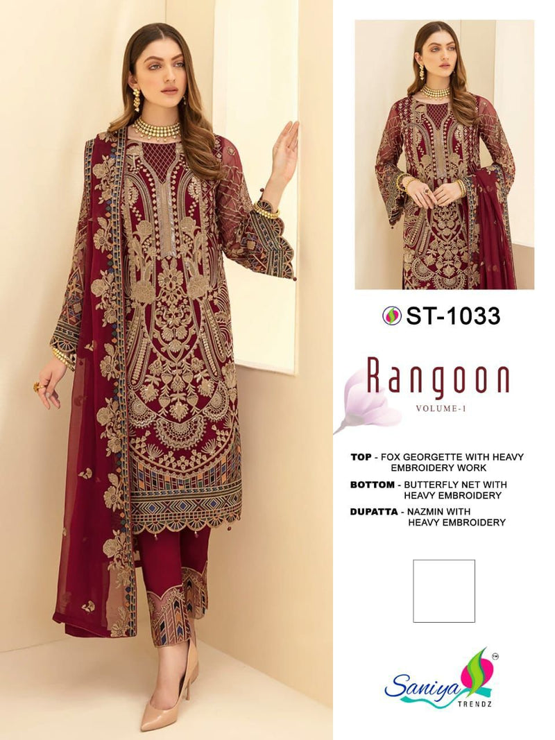 Saniya Trendz Rangoon Vol 1 Faux Georgette Heavy Embroidery Work Pakistani Salwar Kameez