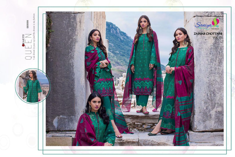 Saniya Trendz Zainab Chottani Vol 1 Cambric Cotton Premium Collection Pakistani Salwar Kameez