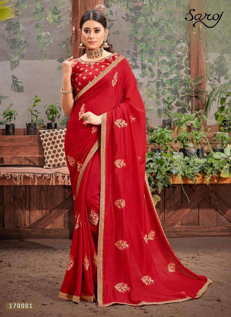 Saroj Textiles Rose Marry Vichitra Silk With Embroidery Work And Boder Designer Fancy Saree