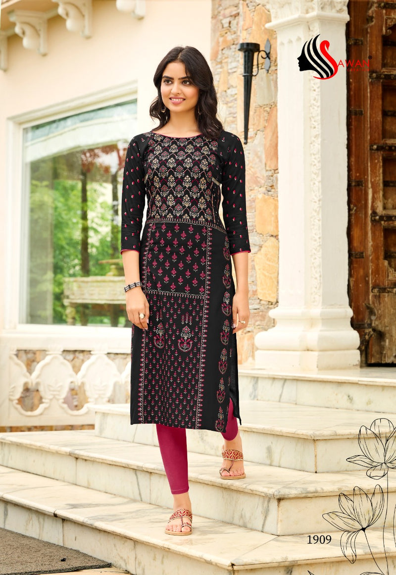 Sawan Creation Honey Vol 19 Heavy Rayon With Embroidered Work Casual Wear Kurti