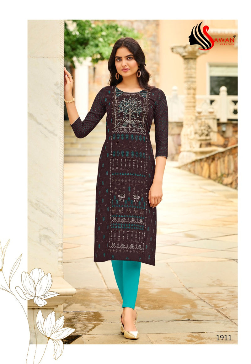 Sawan Creation Honey Vol 19 Heavy Rayon With Embroidered Work Casual Wear Kurti