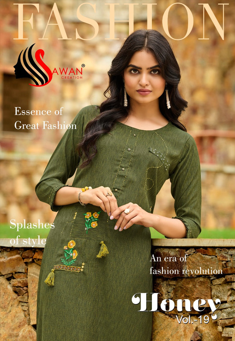 Sawan Creation Honey Vol 19 Heavy Rayon With Embroidered Work Casual Wear Kurti