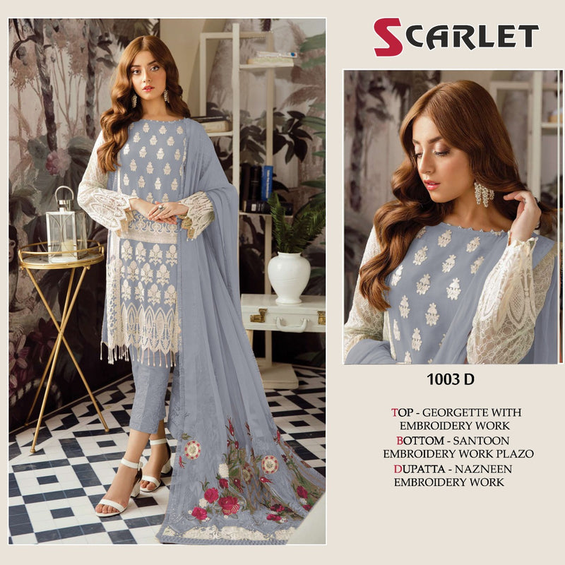 Scarlet 1003 D Georgette With Heavy Embroidery Work Wedding Wear Fancy Pakistani Salwar Kameez