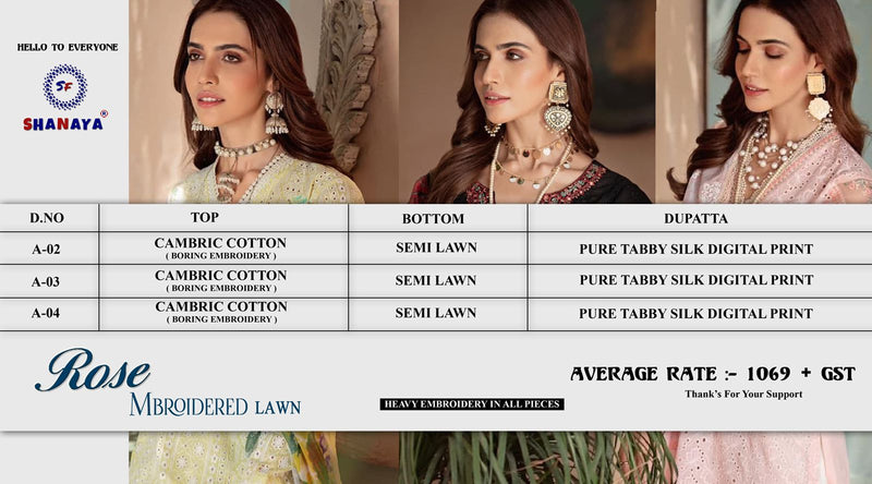 Shanaya Fashion Rose Mbroidered Lawn Stylish Partywear Designer Salwar Kameez