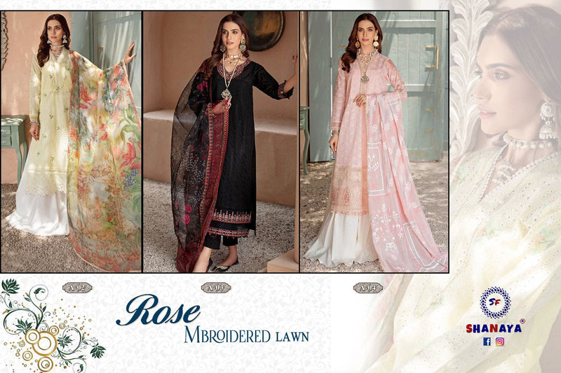 Shanaya Fashion Rose Mbroidered Lawn Stylish Partywear Designer Salwar Kameez