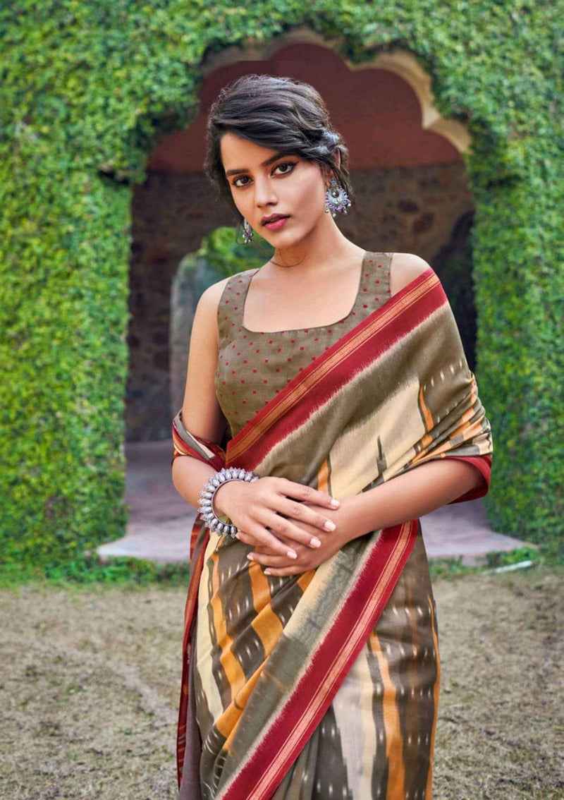 Shangrila Creation Handloom Zari Cotton Weaving Printed Saree