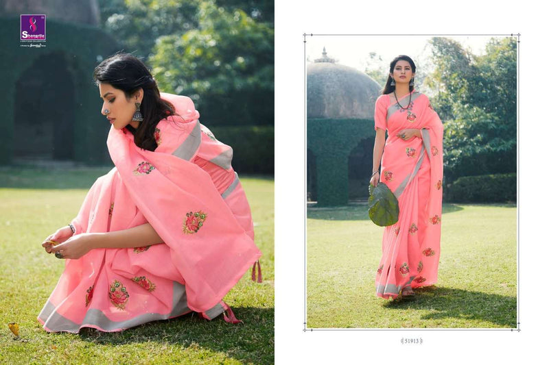 Shangrila Creation Suhani Pure Soft Linen With Zari Work And Swarouski Work Exclusive Sarees