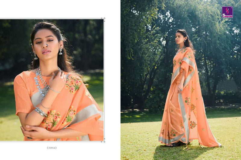Shangrila Creation Suhani Pure Soft Linen With Zari Work And Swarouski Work Exclusive Sarees