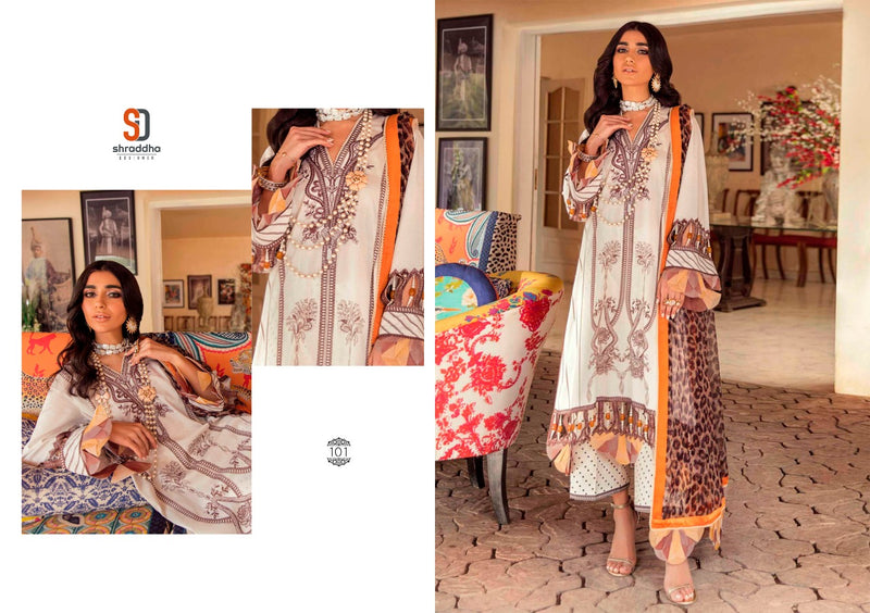 Sharaddha Designer Sana Safina Print Cotton Lawn Cotton Embroidery Work Salwar Kameez