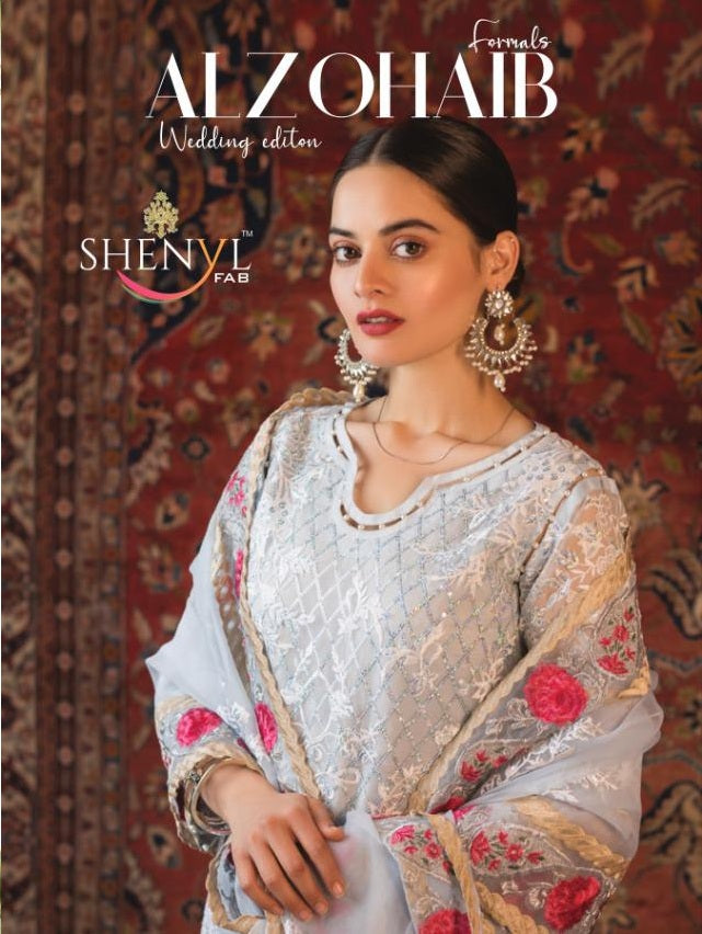Shenyl Fab Alzohaib Fox Georgette Heavy Embroidery Diamond Work Pakistani Salwar Kameez