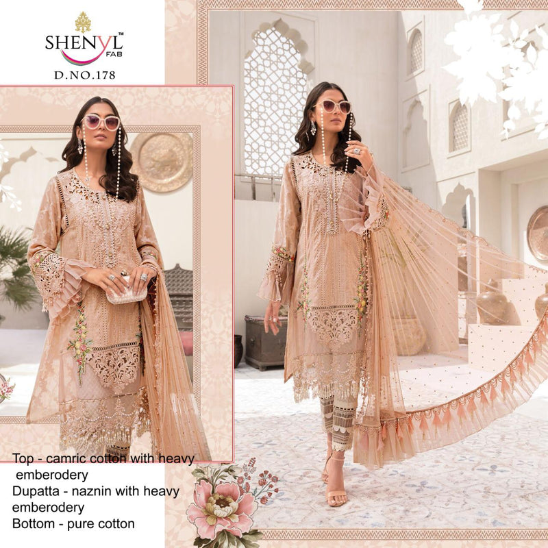 Shenyl Fab D No 178 Cambric Cotton With Heavy Embroidery Work Exclusive Wedding Wear Pakistani Salwar Kameez Single Collection