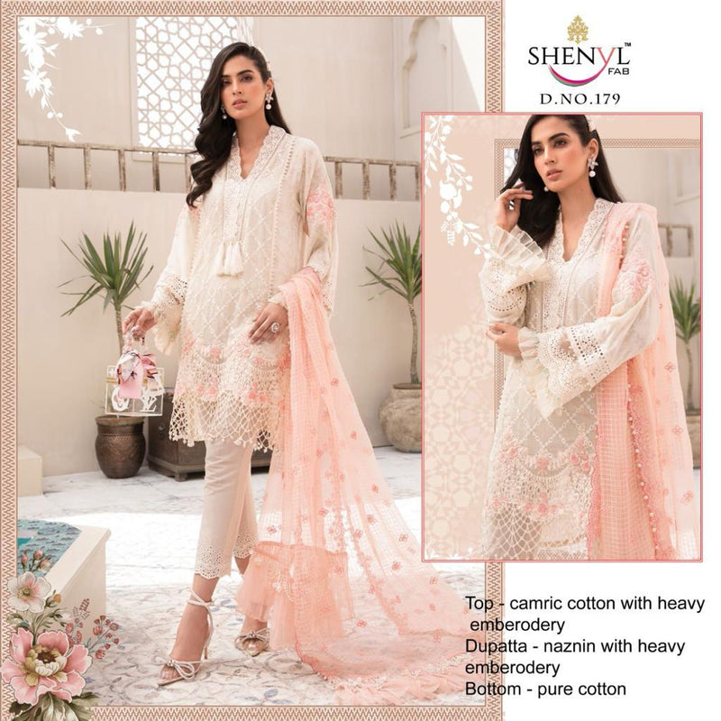 Shenyl Fab D No 179 Cambric Cotton With Heavy Embroidery Work Exclusive Wedding Wear Pakistani Salwar Kameez Single Collection