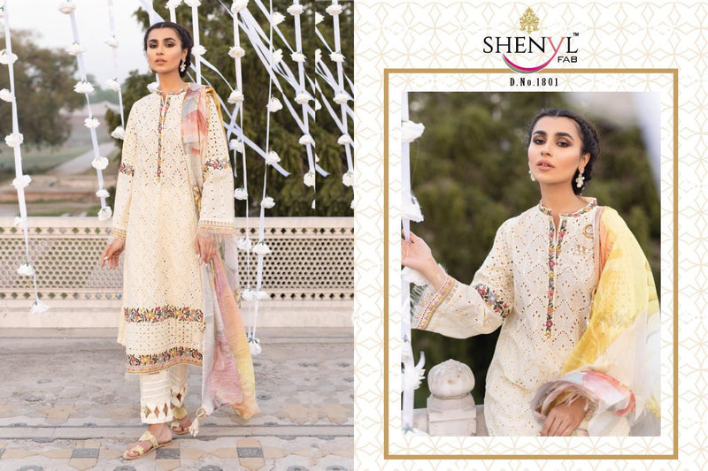 Shenyl Fab D No 1801 Cambric Cotton With Heavy Embroidery Work Exclusive Wedding Wear Pakistani Salwar Kameez Single Collection