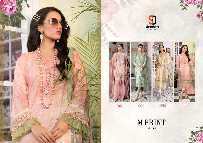 Shraddha Designer Launch By M Print Vol 9 Lawn Cotton With Heavy Embroidery Work Heavy Pakistani Salwar Kameez