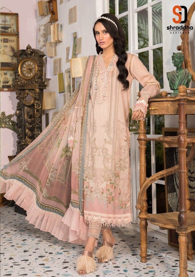 Shraddha Designer Launch M Print Vol 8 Lawn Cotton With Heavy Embrodiery Work Wedding Wear Fancy Salwar Kameez With Dupatta