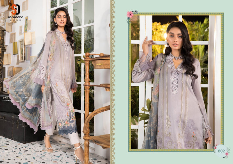 Shraddha Designer Launch M Print Vol 8 Lawn Cotton With Heavy Embrodiery Work Wedding Wear Fancy Salwar Kameez With Dupatta