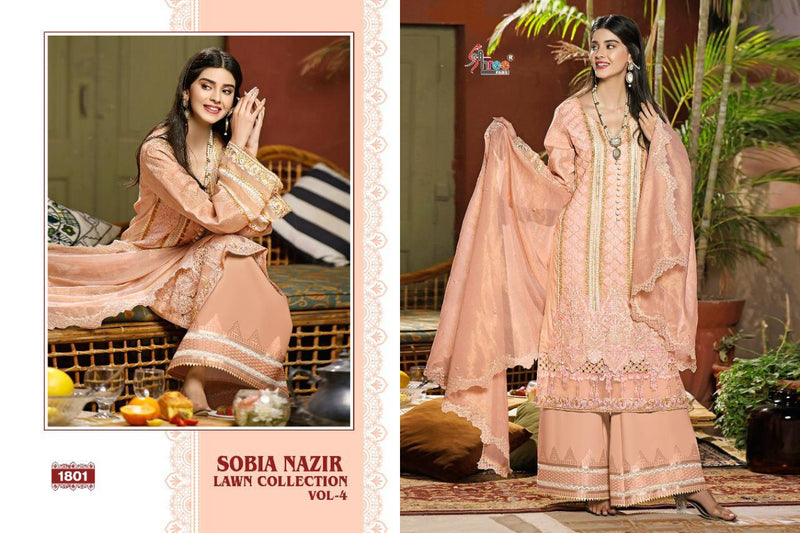 Shree Fab Launch Sobia Nazir Lawn Collection Vol 4 Lawn Cotton Self Embroidery Work Designer Salwar Kameez
