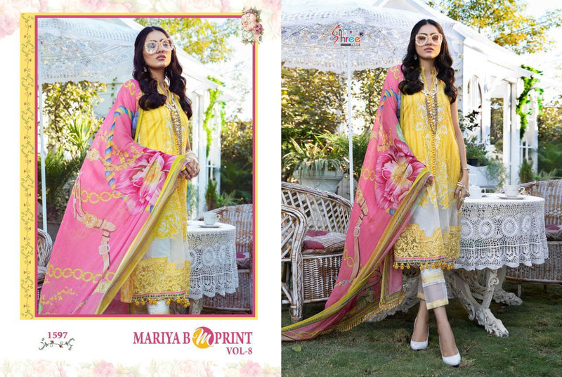 Shree Fab Mariya B M Print Vol 8 Pure Cambric Lawn Print Exclusive Embroidery Work Pakistani Salwar Kameez