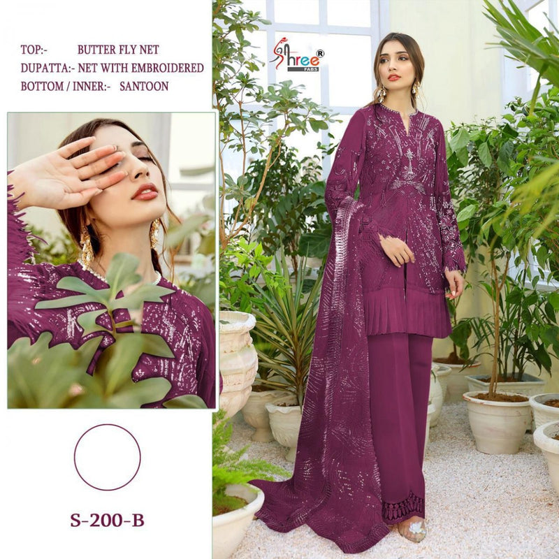 Shree Fab S 200 Butterfly Net With Fancy Designer Heavy Embroidery Work Attractive Look Pakistani Salwar Kameez