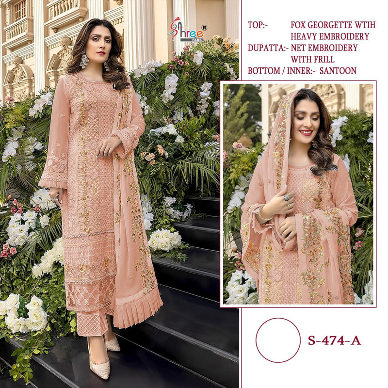 Shree Fab S 474 A Fox Georgette Designer Pakistani Style Wedding Wear Embroidered Salwar Suits