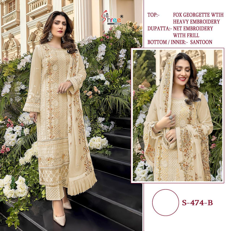 Shree Fab S 474 B Fox Georgette Designer Pakistani Style Wedding Wear Embroidered Salwar Suits