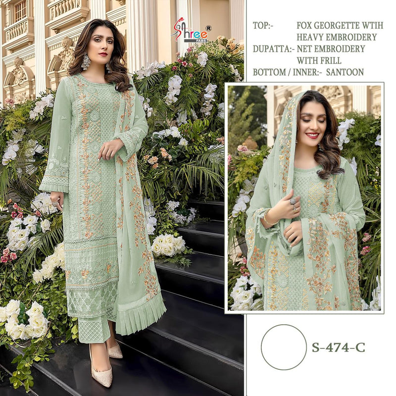 Shree Fab S 474 C Fox Georgette Designer Pakistani Style Wedding Wear Embroidered Salwar Suits