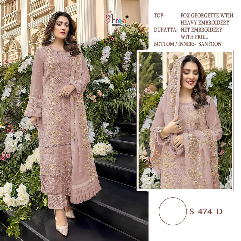 Shree Fab S 474 D Fox Georgette Designer Pakistani Style Wedding Wear Embroidered Salwar Suits