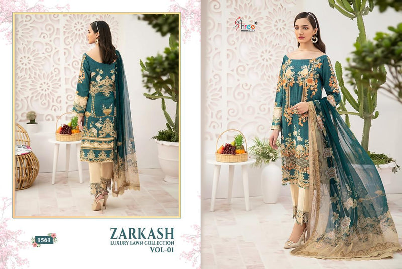 Shree Fab Zarkash Luxury Lawn Collection Vol 1 Embroidery Work Pakistani Salwar Kameez
