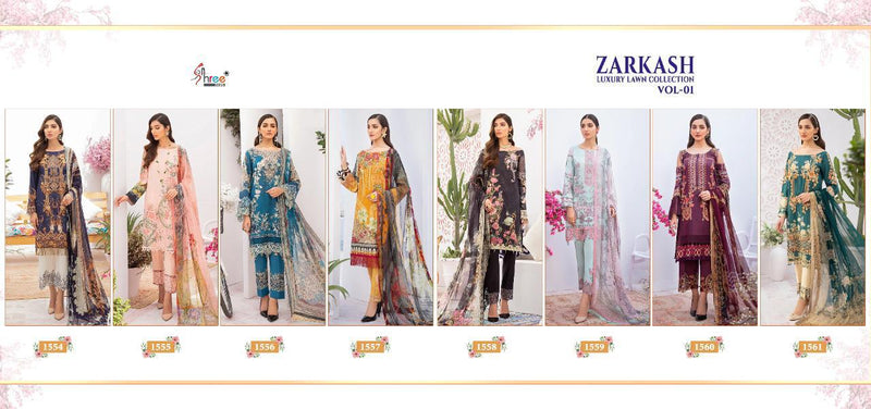 Shree Fab Zarkash Luxury Lawn Collection Vol 1 Embroidery Work Pakistani Salwar Kameez