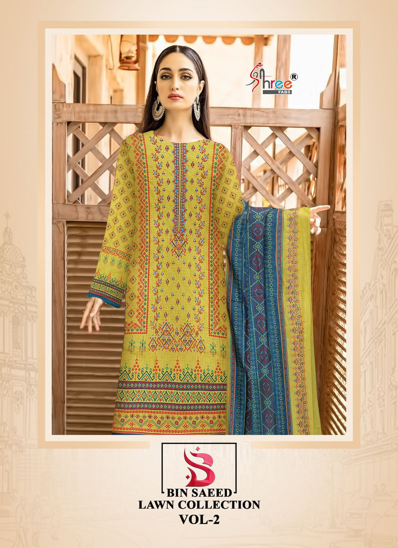 Shree Fabs Bin Saeed Lawn Collection Vol 2 Pure Lawn Exclusive Self Embroidered Salwar Suit