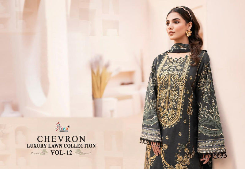 Shree Fabs Chevron Luxury Lawn Collection Vol 12 Pure Lawn Cotton Self Embroidered Pakistani Suit