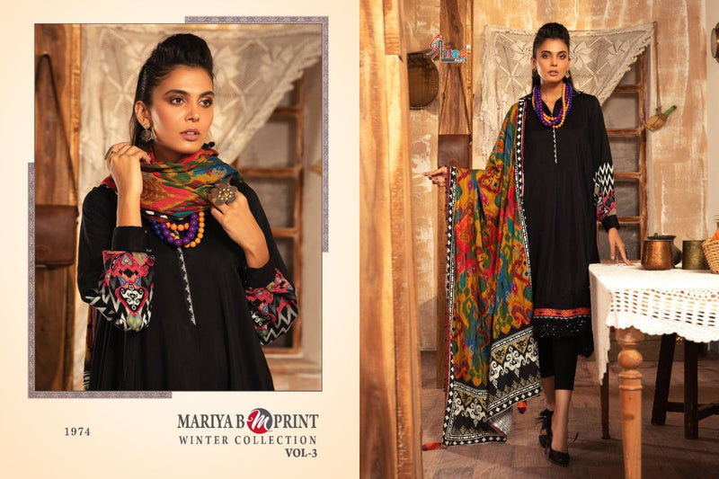 Shree Fabs Mariya B M Print Winter Collection Vol 3 Pure Pashmina With Embroidery Work Salwar Kameez