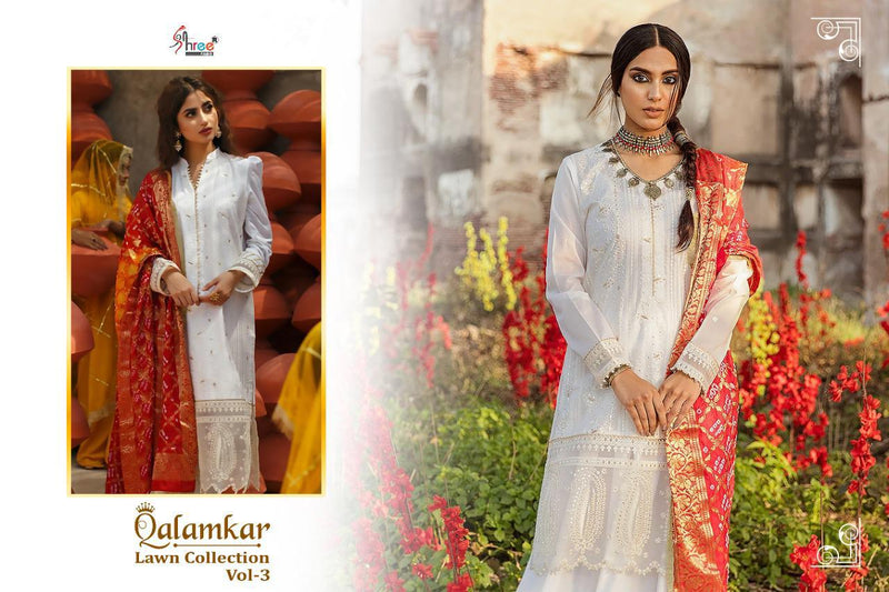 Shree Fabs Presents By Qalamkar Lawn Collection Vol 3 Lawn Cotton With Heavy Embroidery Work Exclusive Designer Pakistani Salwar Kameez