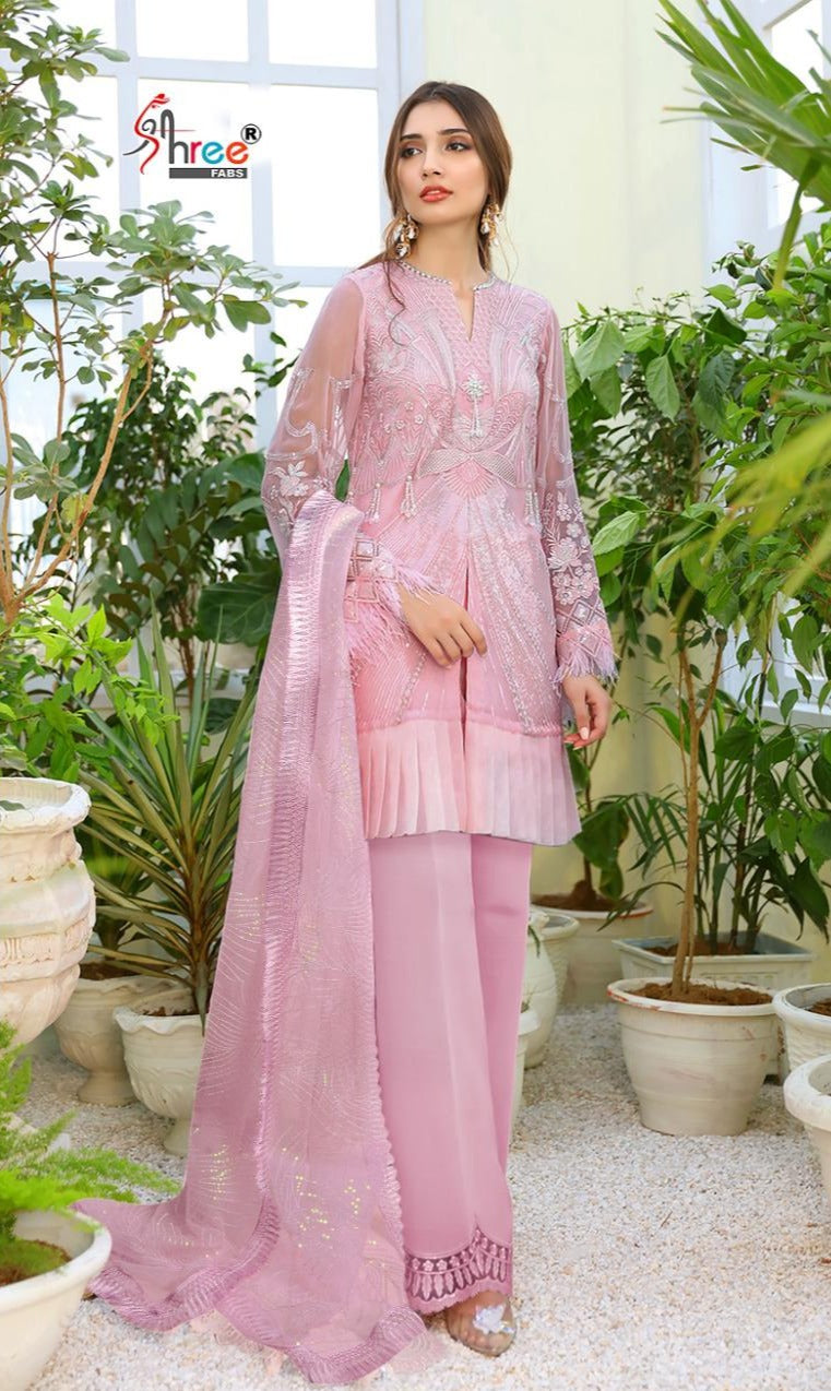 Shree Fabs S 200 Butterfly Net Partywear Pink Designer Salwar Kameez