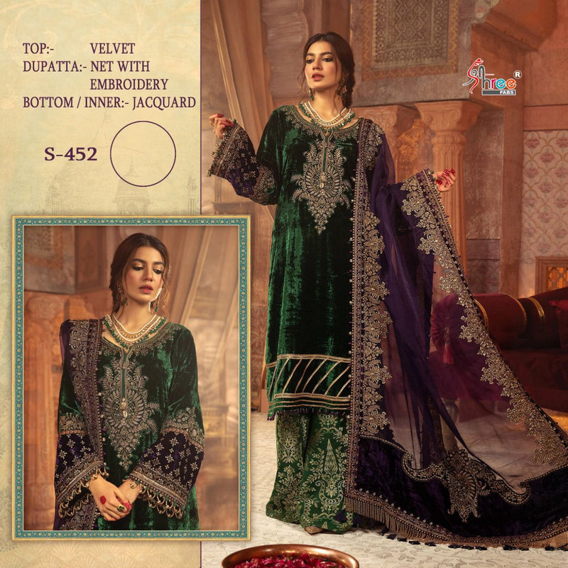 Shree Fabs S 452 Velvet With Net Embroidery Work Winter Wear Suit