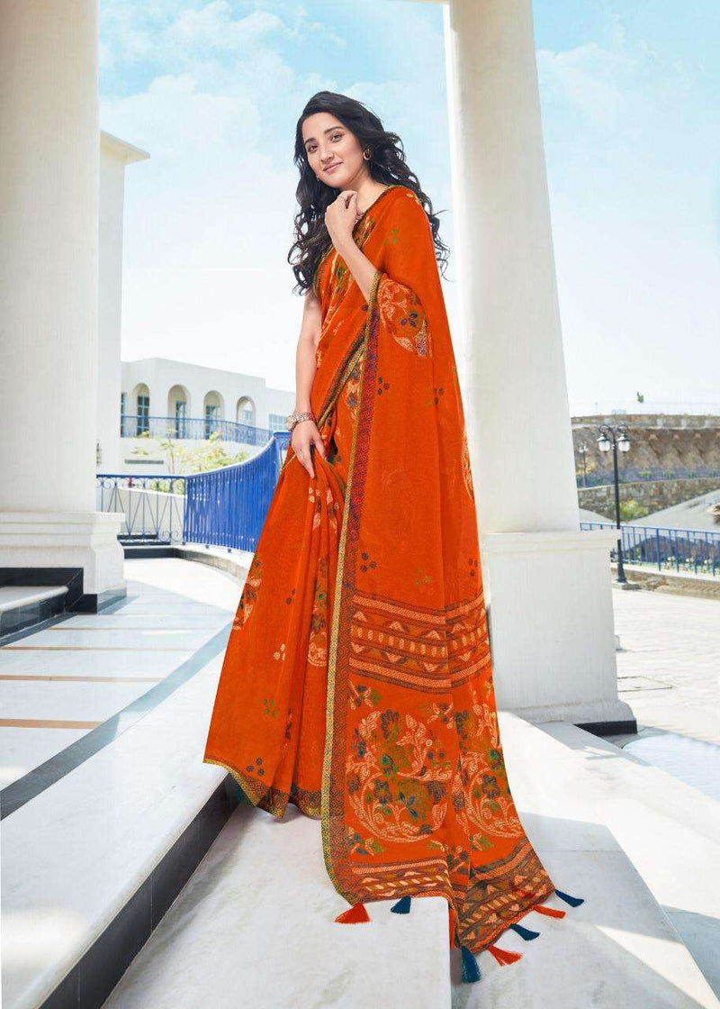 Shreyans Fashion Fedar Wing Pure Linen Printed Sarees