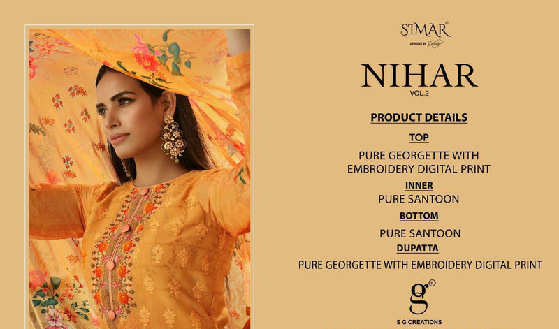 Simar Glossy Nihar Vol 2 Georgette Embroidery Digital Print Designer Salwar Kameez