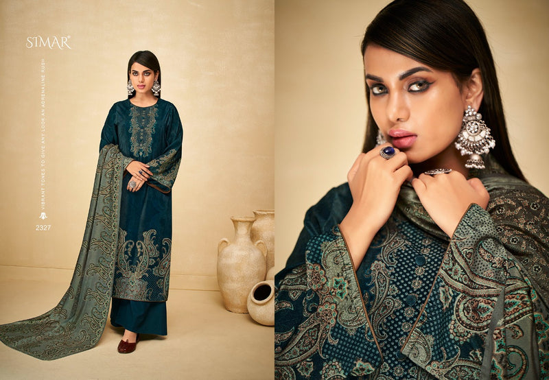 Simar Glossy Senses Velvet Print Pashmina Solid Fancy Salwar Suit