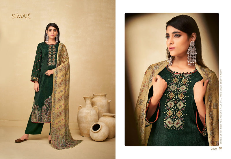 Simar Glossy Senses Velvet Print Pashmina Solid Fancy Salwar Suit