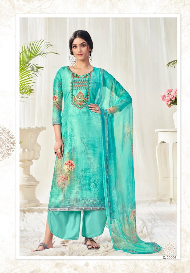 Skt Suit Hayaa Pashmina Digital Print With Kadai Wark Top Salwar Suit