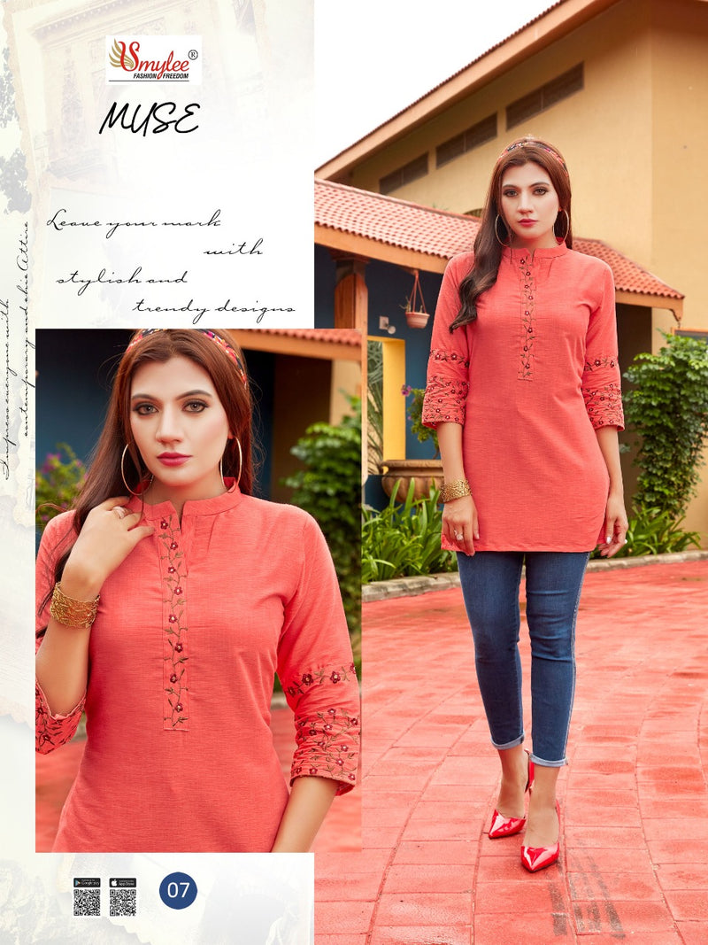 Smyee Fashion Muse Rayon With Manual Sleeve And Neck Embroidery