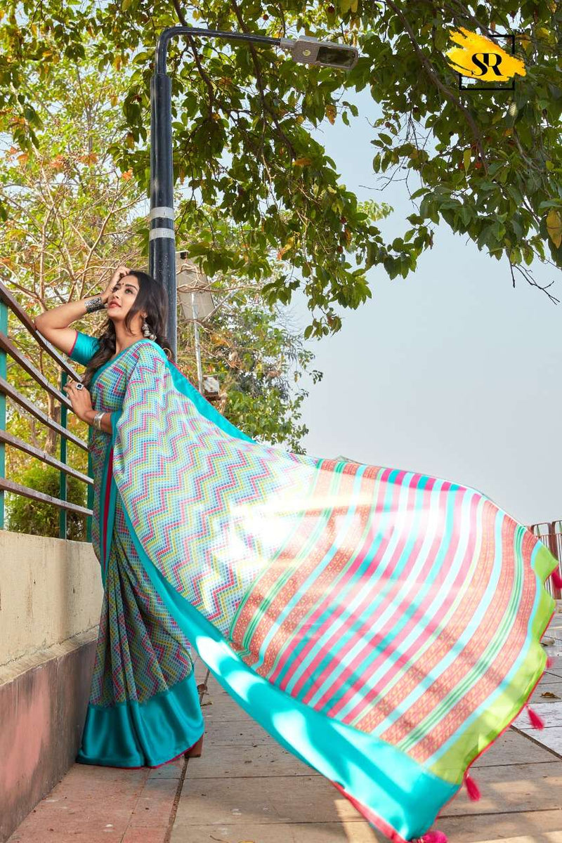 Sr Saree Jeevika Weightless Sartin Border Exclusive Casual Wear Fancy Sarees
