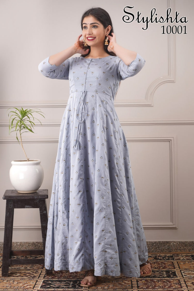 Stylishta Vol 10 Chanderi Cotton Long Gown Type Printed Designer Fancy Readymade Kurtis