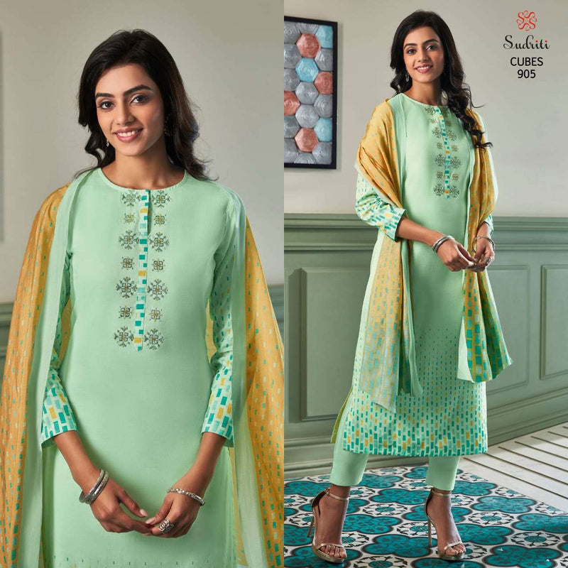 Sudriti Cubes Cambric Embroidery Work With Digital Print Fancy Designer Casual Wear Salwar Suits