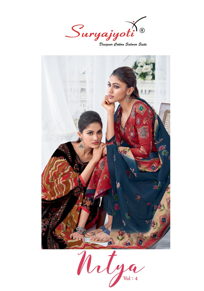SuryaJyoti Nitya Vol 4 Satin Cotton Exclusive Printed Fancy Look Regular Wear Salwar Suits