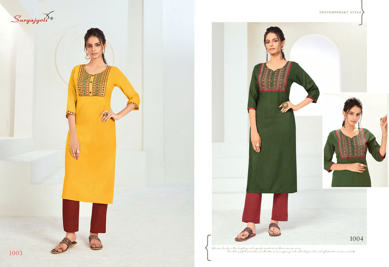 Suryajyoti Nirja Advance Vol 1 Rayon Cotton With Embroidery Work Exclusive Casual Wear Kurtis