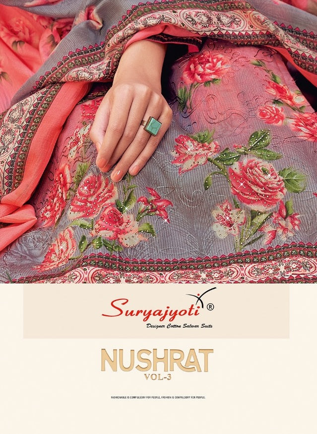 Suryajyoti Nushrat Vol 3 Satin Cotton Aari Work Dailywear Salwar Kameez