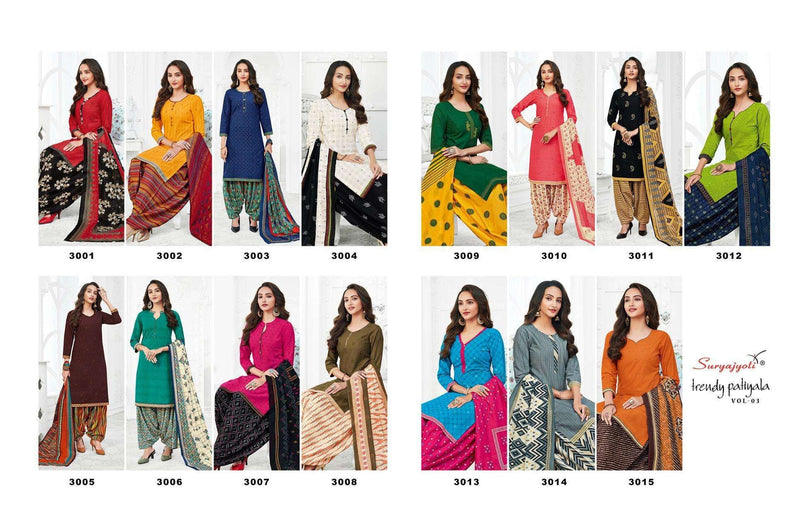Suryajyoti Trendy Patiyala Vol 3 Cotton Exclusive Printed Fancy Regular Wear Patiyala Style Salwar Suit