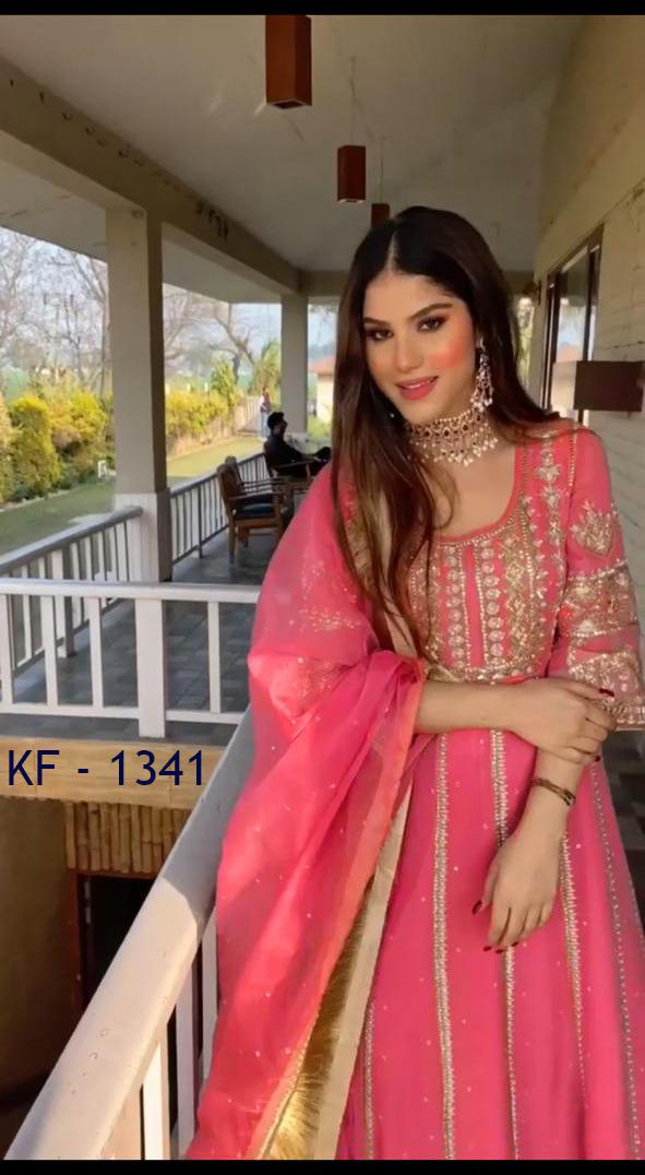 Sy Fashion Presents By Kf-1341 Georgette With Embroidery Work Frill Style Long Designer Casual Wear Salwar Kameez